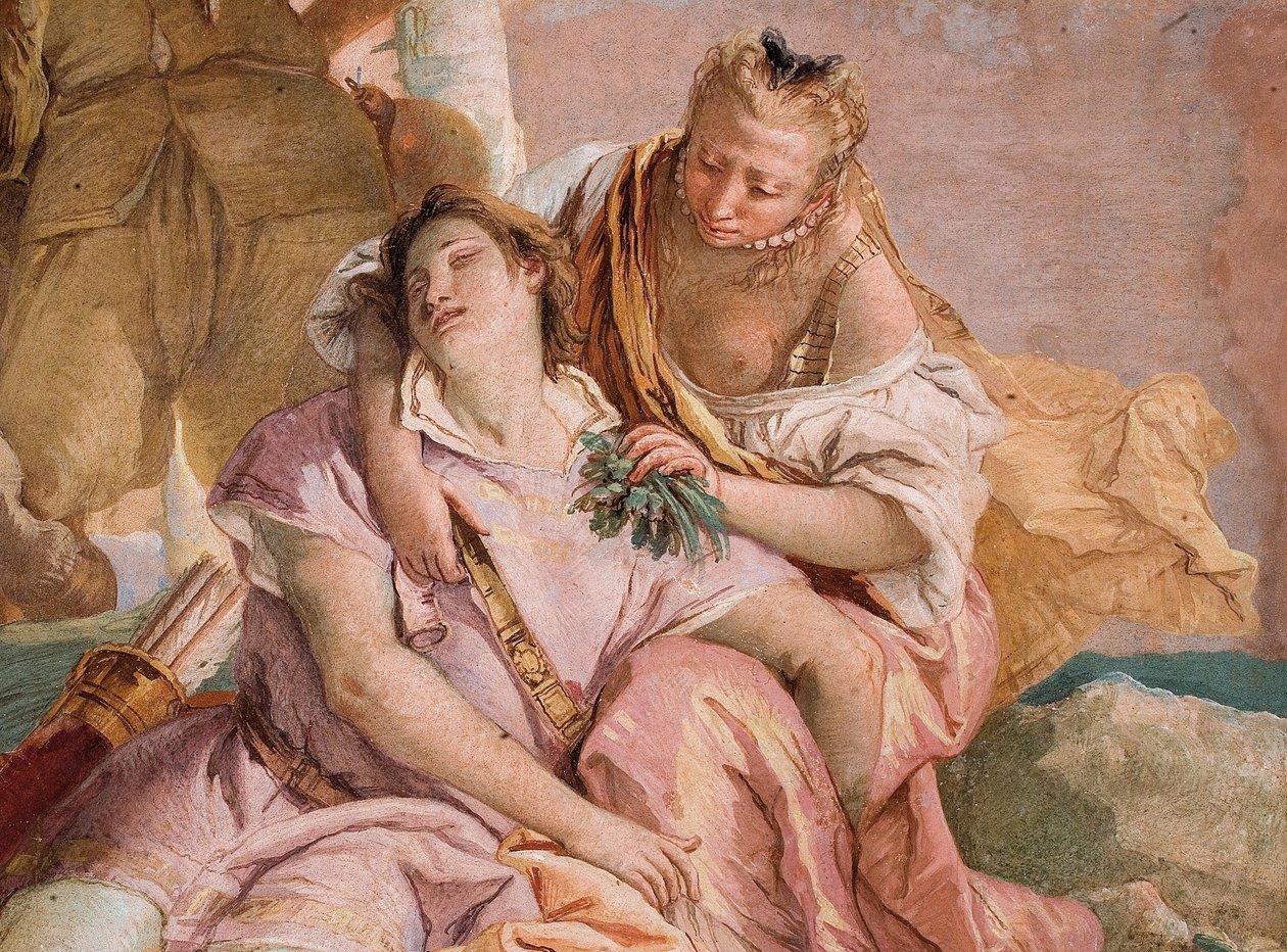 Detail z Angeliky přicházející na pomoc zraněnému Medorovi, z pokoje Orlanda Furiosa v Palazzině, 1757 od William Hogarth