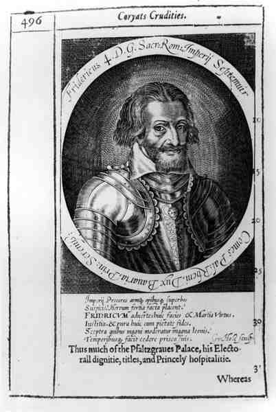 Portrét Fridricha IV. (1415-1493), císaře Svaté říše římské, knižní ilustrace z Coryats Crudities od William Hole