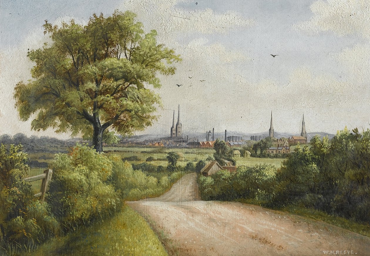 Coventry Spires z Barkers Butts Lane, začátek 20. století od William Howard Reeve