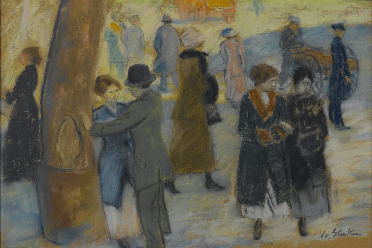 City Scene, c.1910 (pastel na zadní straně fragmentu tapety) od William James Glackens