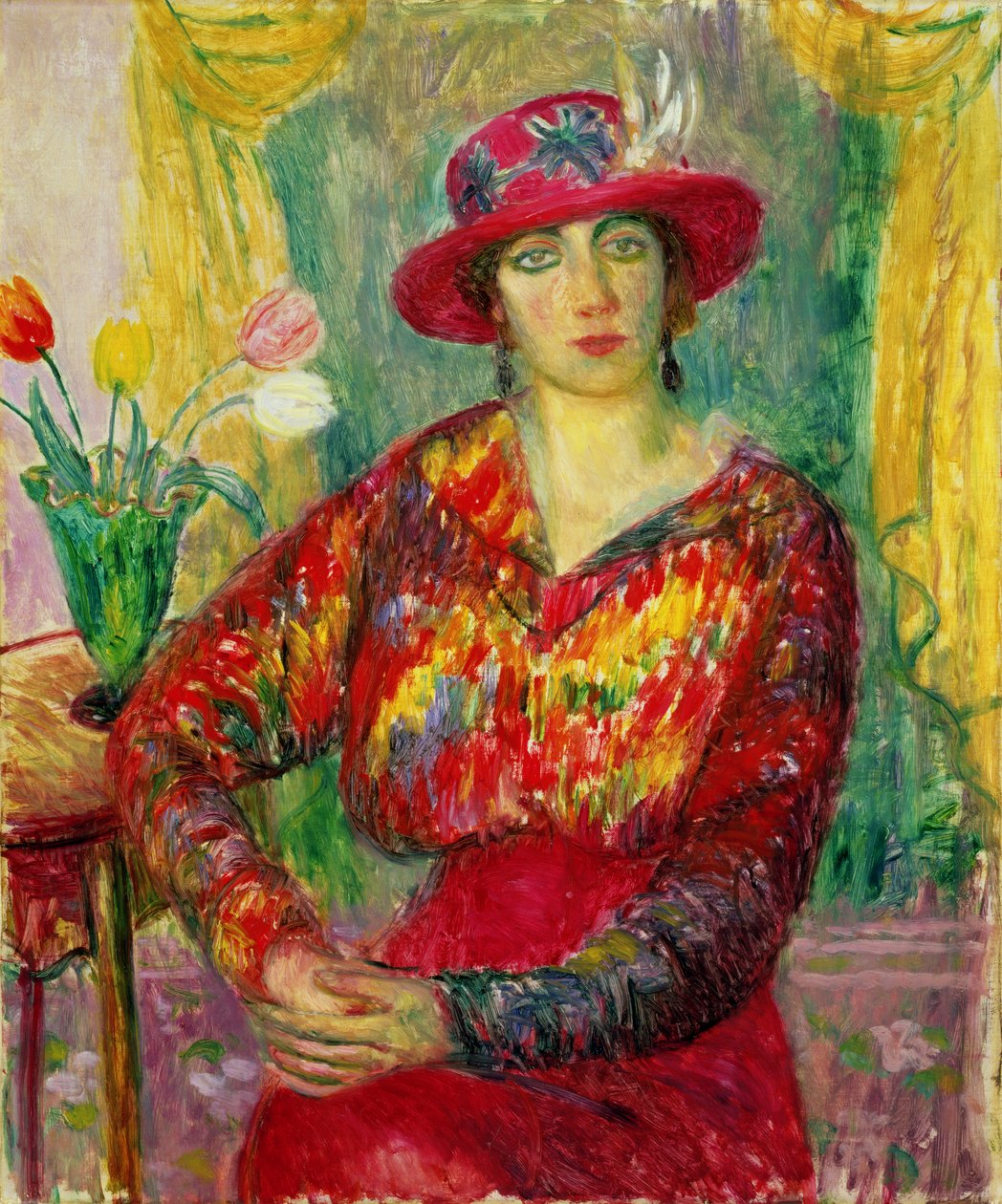 Dívka v červených šatech a klobouku od William James Glackens