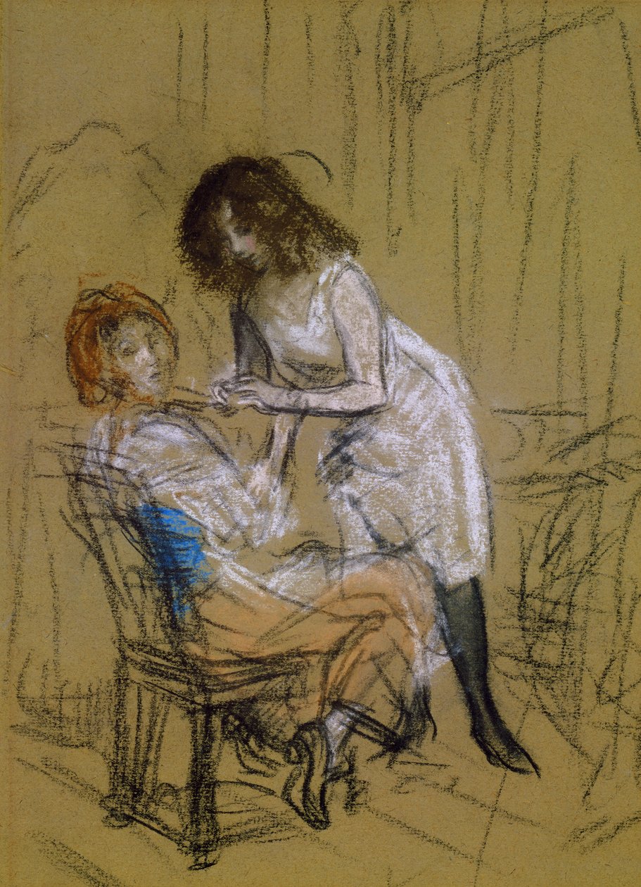 Dvě ženy v ložnici (uhl a křída na papíře) od William James Glackens