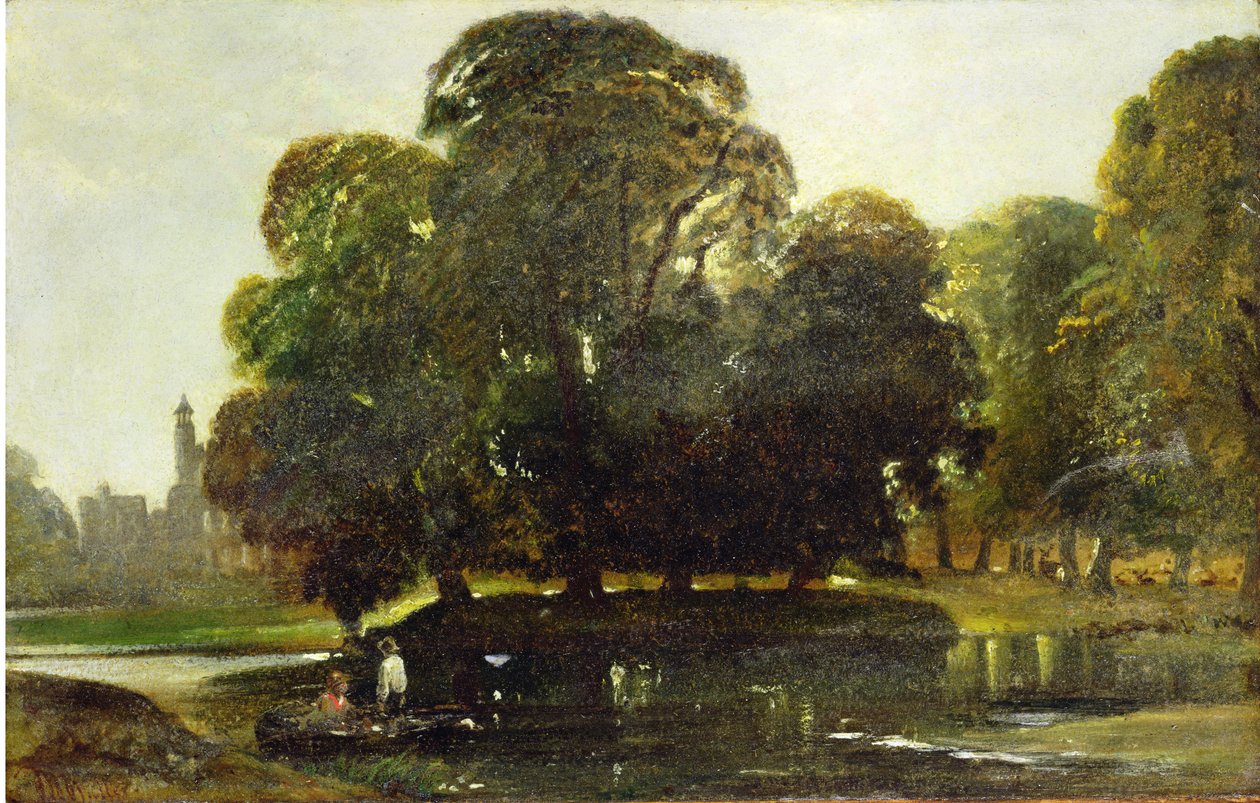 A View of Eton and the Fellows Eyot, c.1835-45 (olej na papíře na panelu) od William James Muller