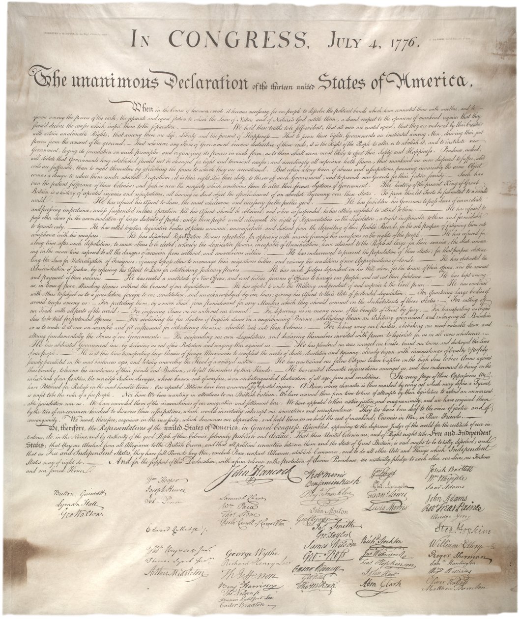 Deklarace nezávislosti, 1776, 1. ledna 1823 (faksimile na pergamenu) od William James Stone