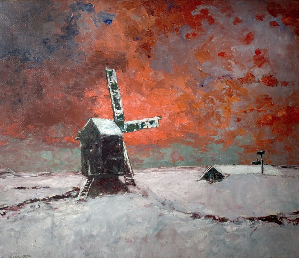 Zasněžený větrný mlýn, kolem roku 1922 od William Kiddier