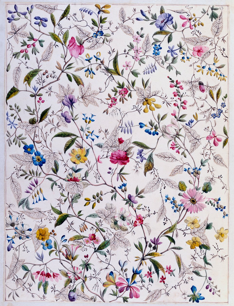 Textilní design, c.1788-92 (wc na papíře) od William Kilburn