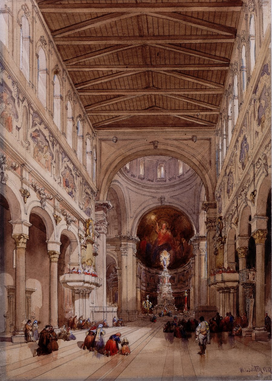 Interiér katedrály, Messina, 1839 (tužka a čb na vliesovém papíře) od William Leighton Leitch