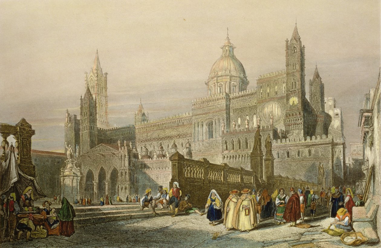 Katedrála v Palermu, Sicílie, vyryla John Le Keux (1783-1846) kolem roku 1840 od William Leighton Leitch