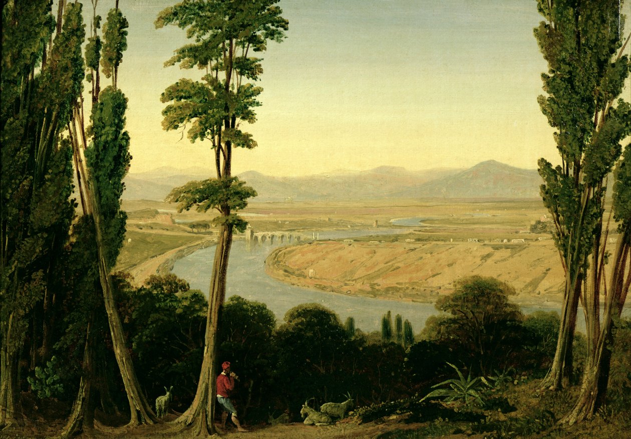 Pohled na Tiberu a římskou Campagna z Monte Mario, 1829 (olej na papíře na plátně) od William Linton