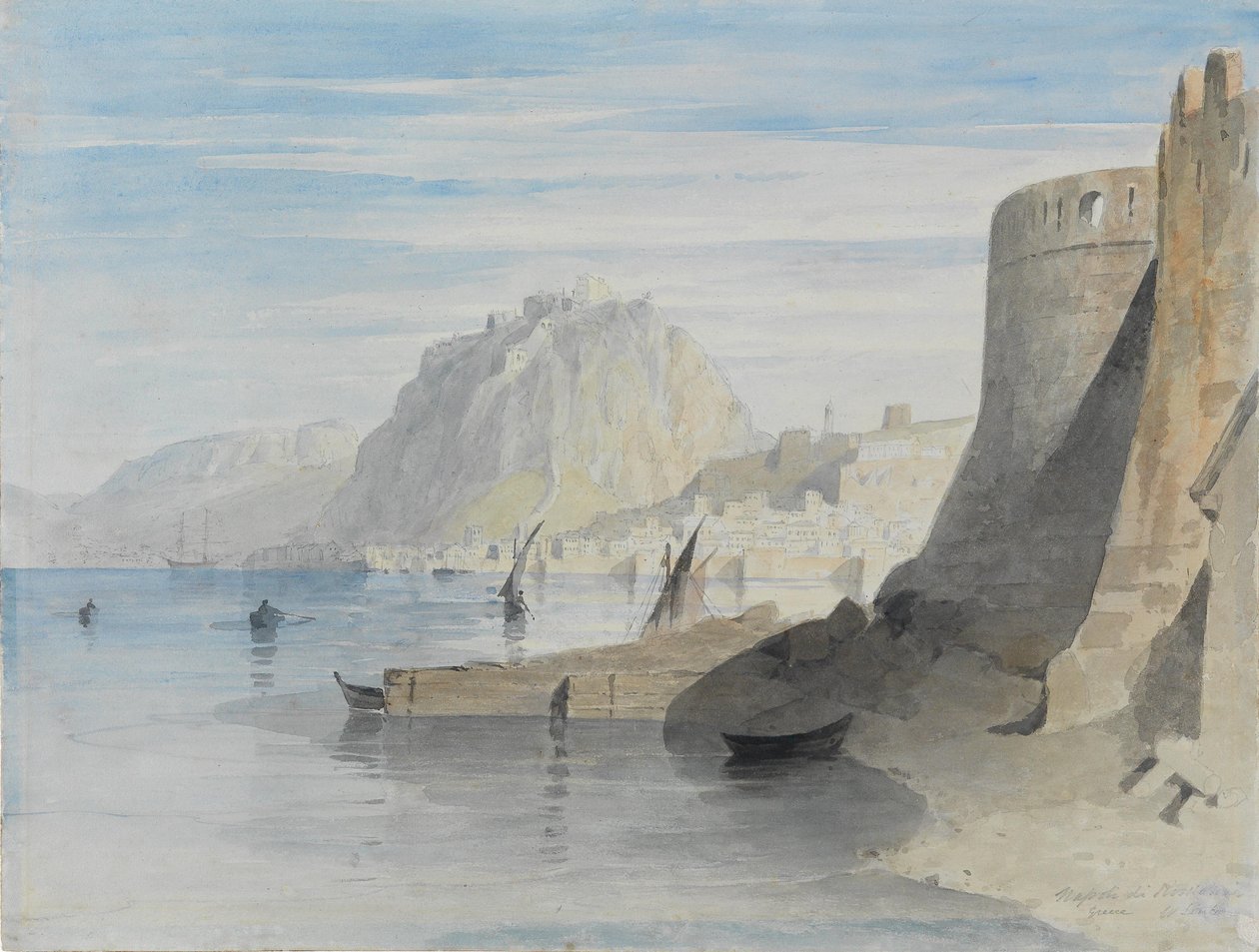 Pohled do přístavu Nafplion s názvem Napoli di Romania, Řecko od William Linton