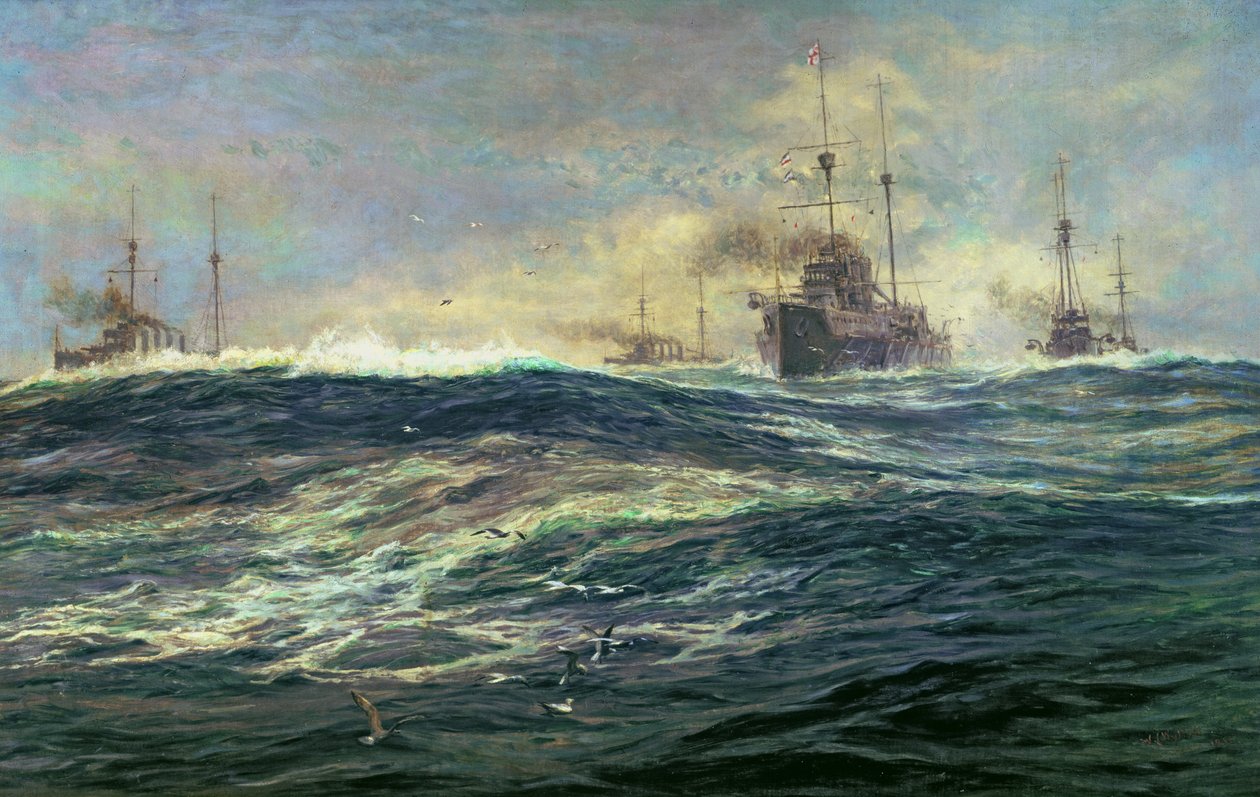1. bitevní eskadra Dreadnoughts proudící podél kanálu La Manche v roce 1911 od William Lionel Wyllie