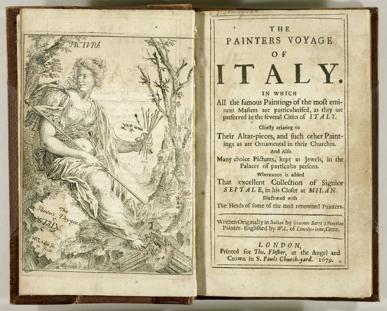 Titulní strana z The Painters Voyage of Italy... od Giacoma Barriho, 1679 od William Lodge