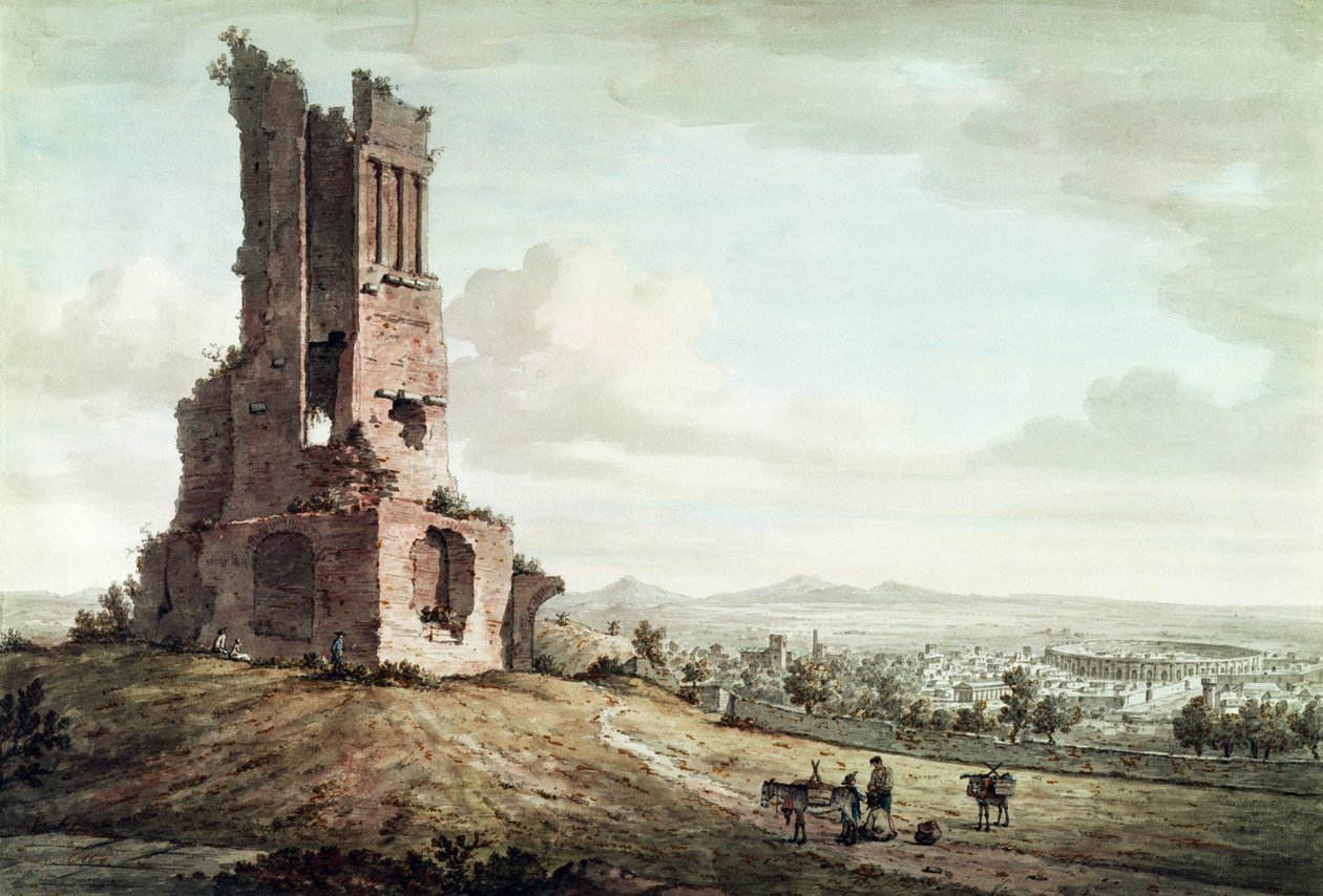 Nimes, z Tour Magne, cca 1765-68 (wc a pero a hnědý inkoust přes tužku na papíře) od William Marlow