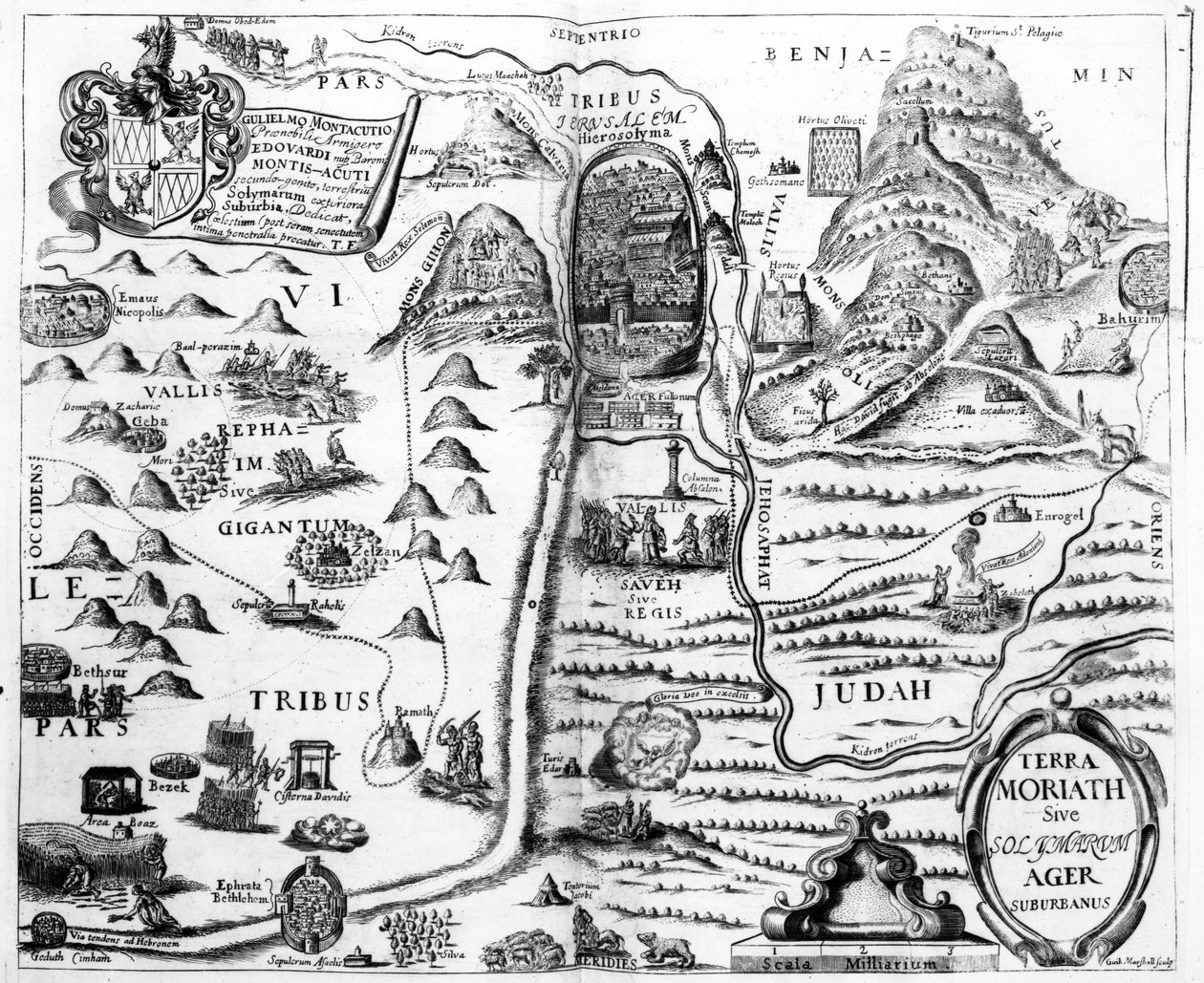 Mapa Izraele, z „Pisgah-sight of Palestine“ od Thomase Fullera, 1650 od William Marshall