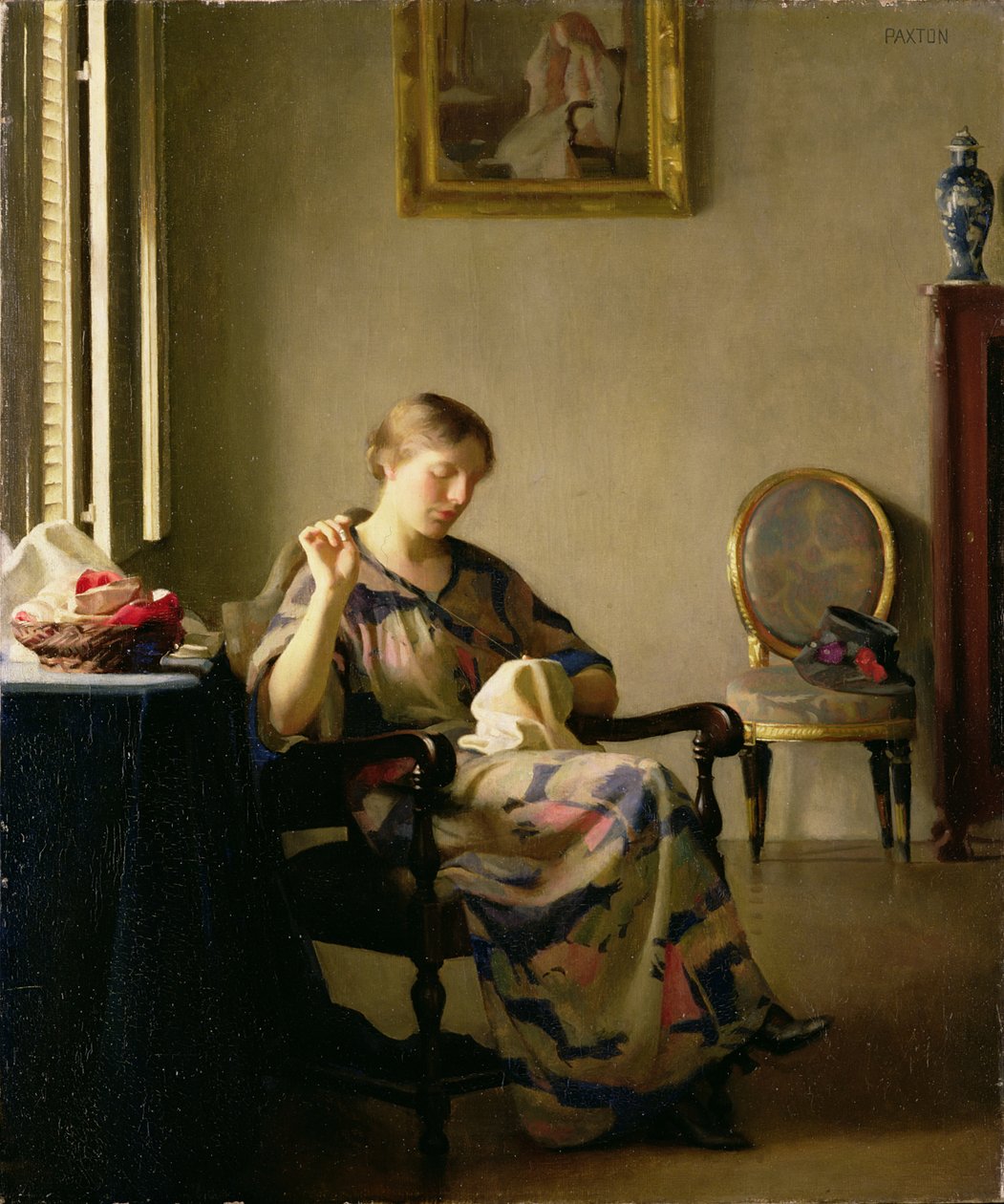 Žena šití, kolem roku 1913 od William McGregor Paxton