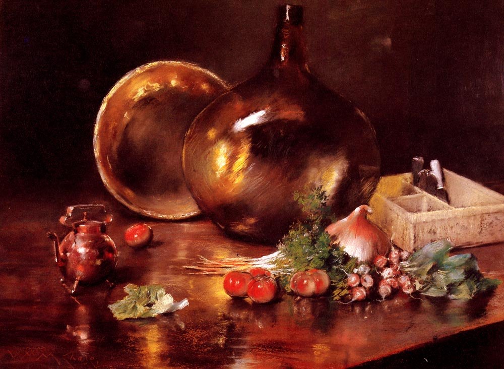 Zátiší mosaz a sklo od William Merritt Chase