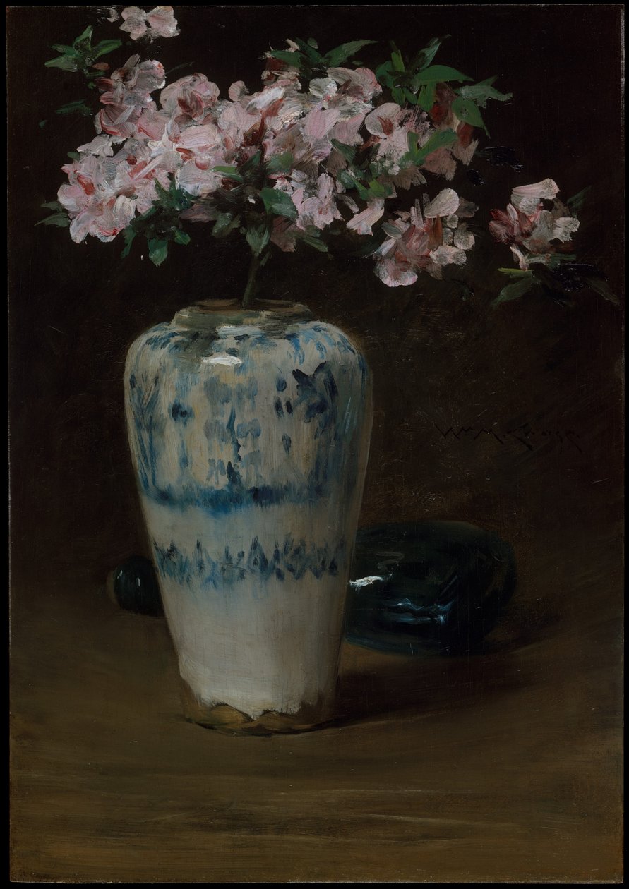 Růžová azalka, čínská váza, kolem 1880-90 od William Merritt Chase