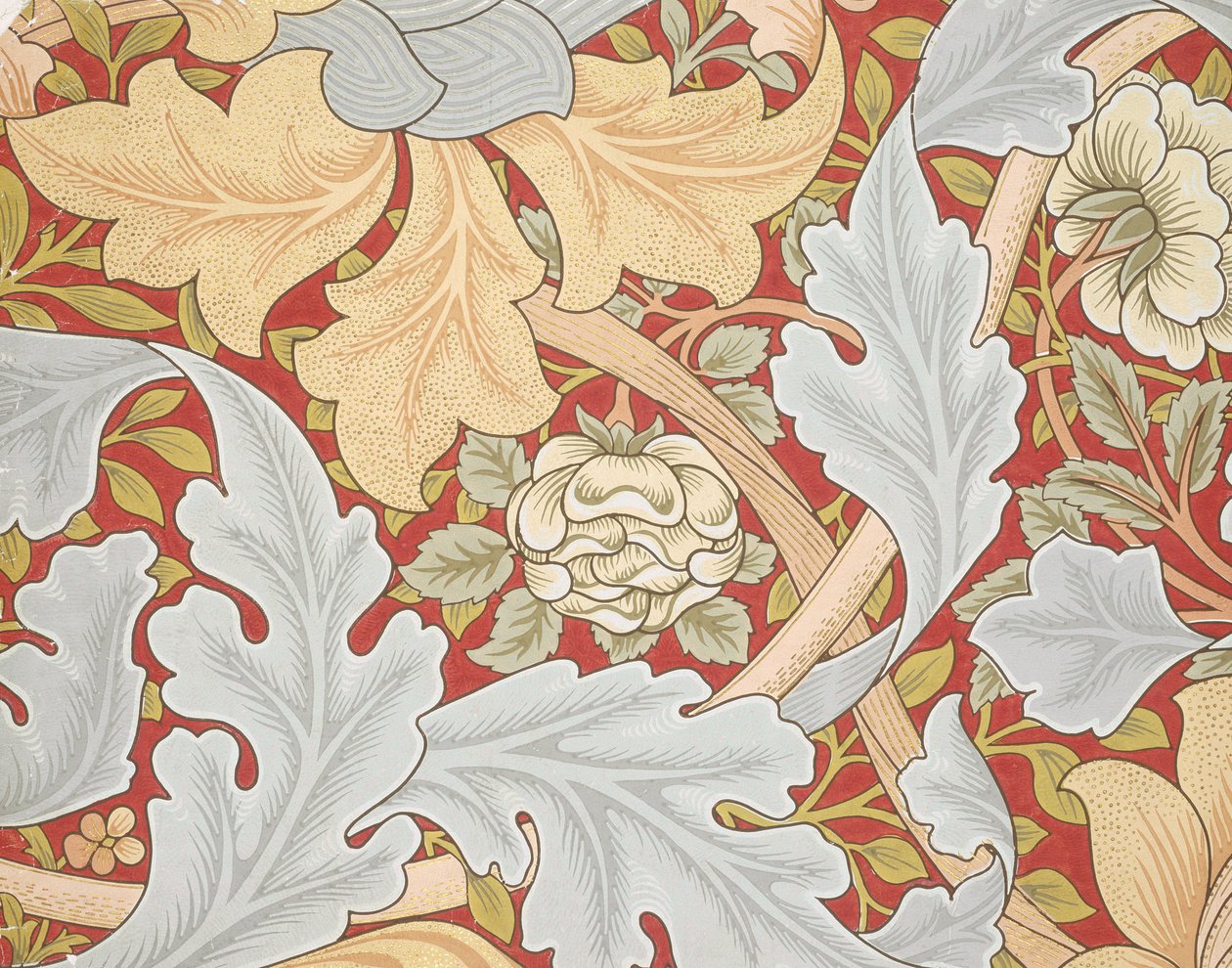 Acanthus listy, divoká růže na karmínovém pozadí, 19. století (tapeta) od William Morris