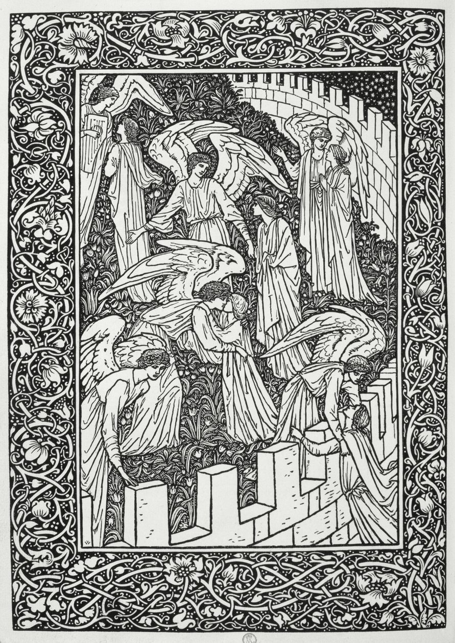 Andělé za vnitřní svatyní, z „The Kelmscott Chaucer“, vydané nakladatelstvím Kelmscott Press, 1896 od William Morris