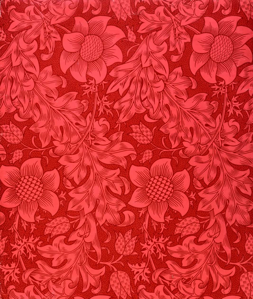Design tapety Red Sunflower, 1879 (barevný dřevořez na papíře) od William Morris