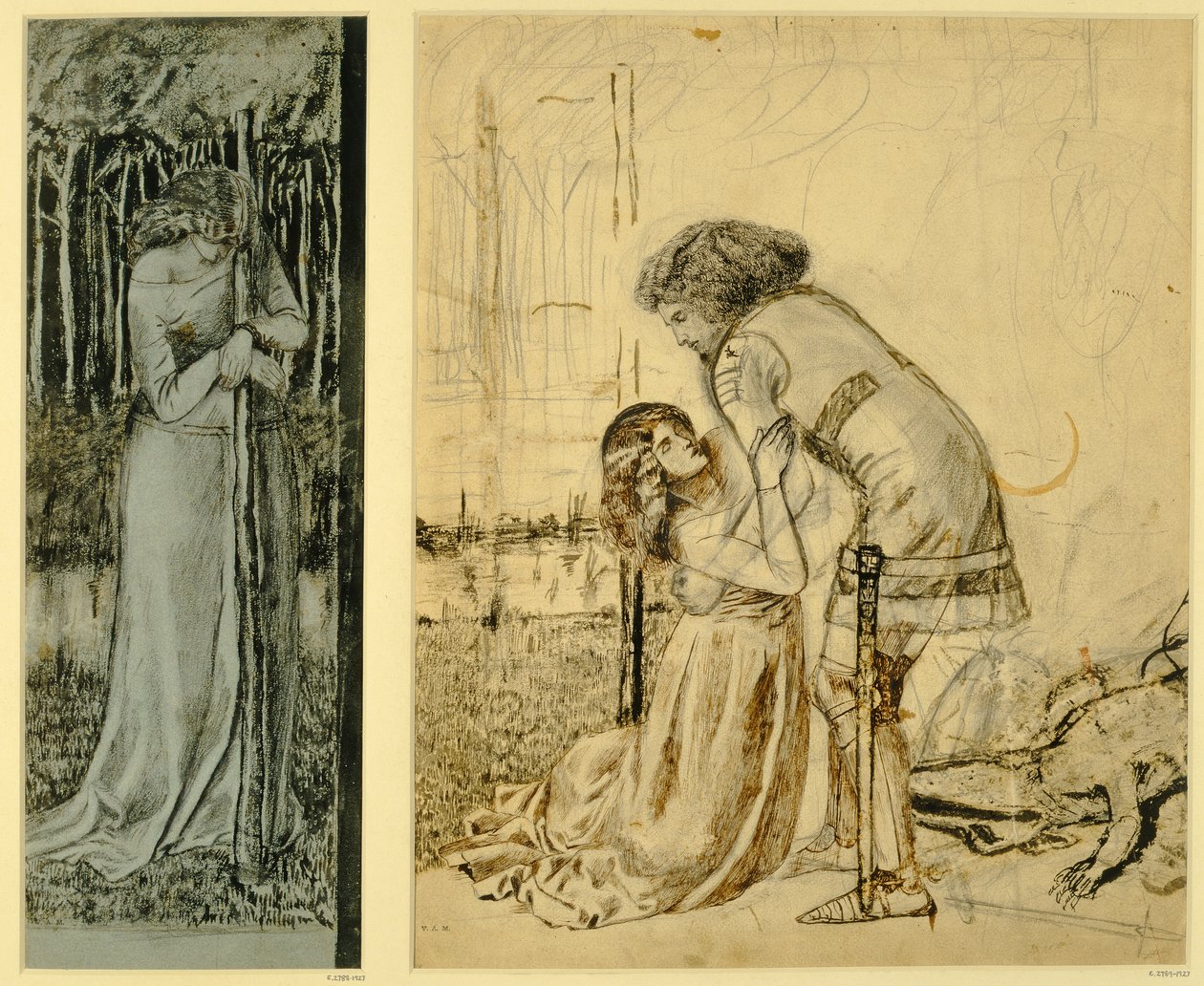 Studie k malovaným panelům na kabinetu sv. Jiří, navržená Philipem Webbem (1831-1915), 1861 (pero, inkoust a mytí na papíře) od William Morris