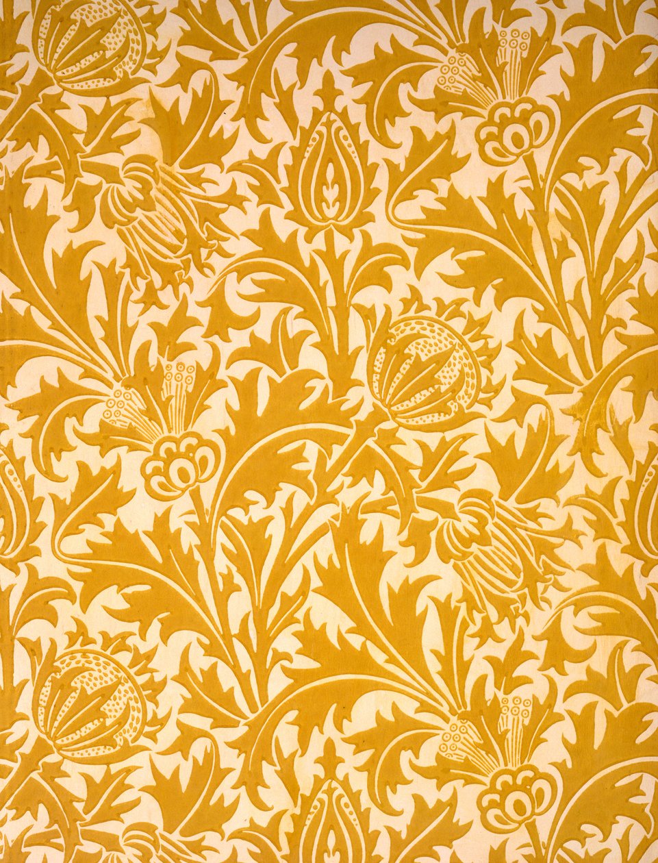 Design tapety „Bodláček“, konec 19. století (barevný dřevořez na papíře) od William Morris