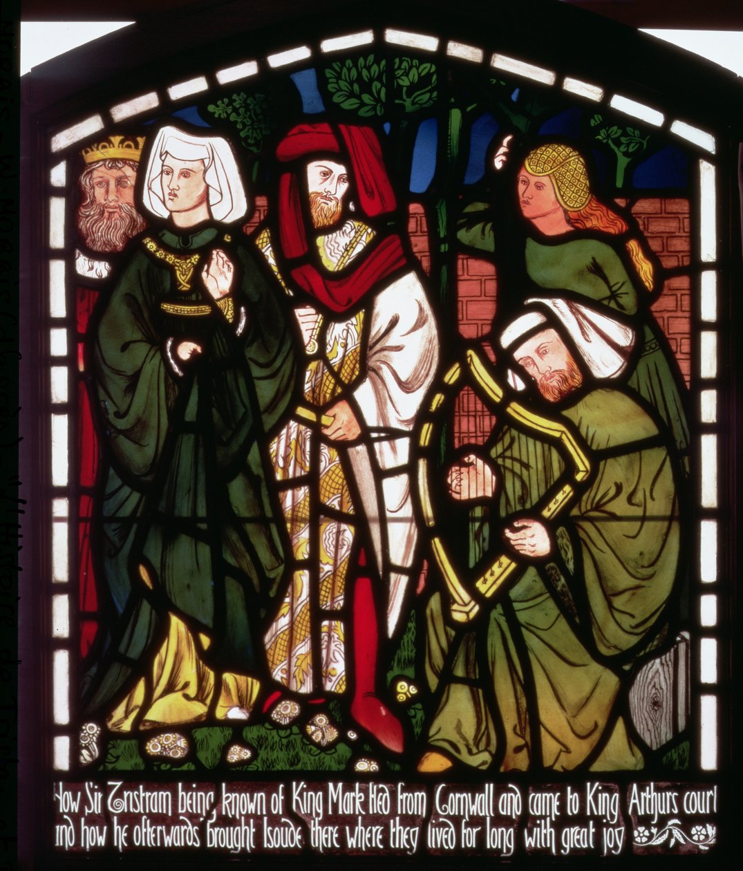 Tristan a Isolda na dvoře krále Artuše, z knihy "The Story of Tristan and Isolde", William Morris und Co. (vitráž) od William Morris