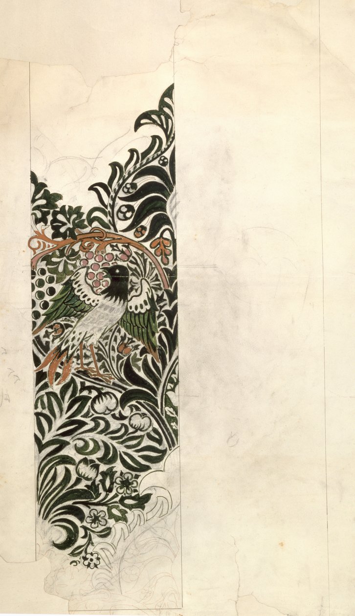 Nedokončený design dřevěných bloků "Bird and Vine" pro tapetu, 1878 od William Morris