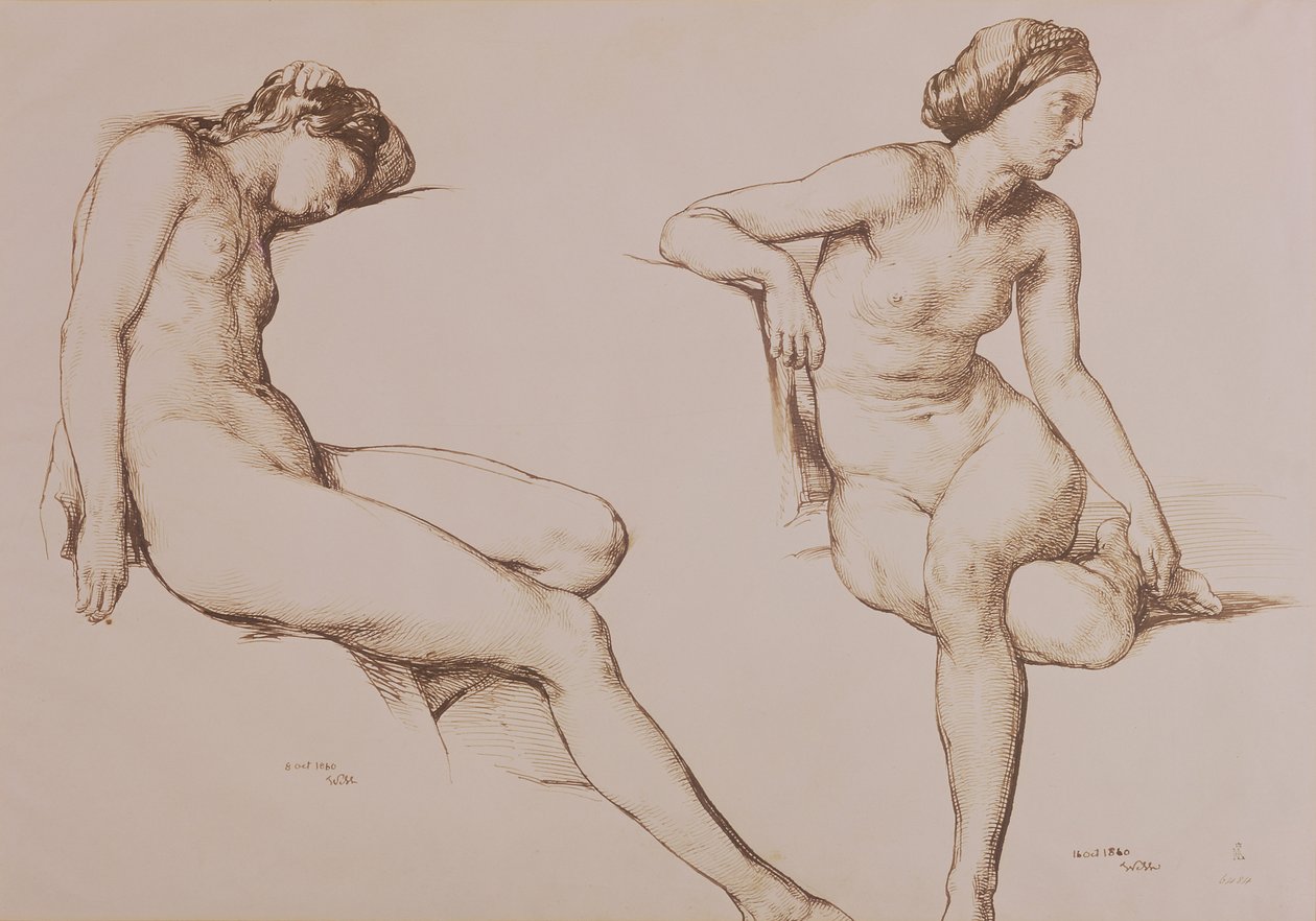 Sépiová kresba nahé ženy, c.1860 od William Mulready