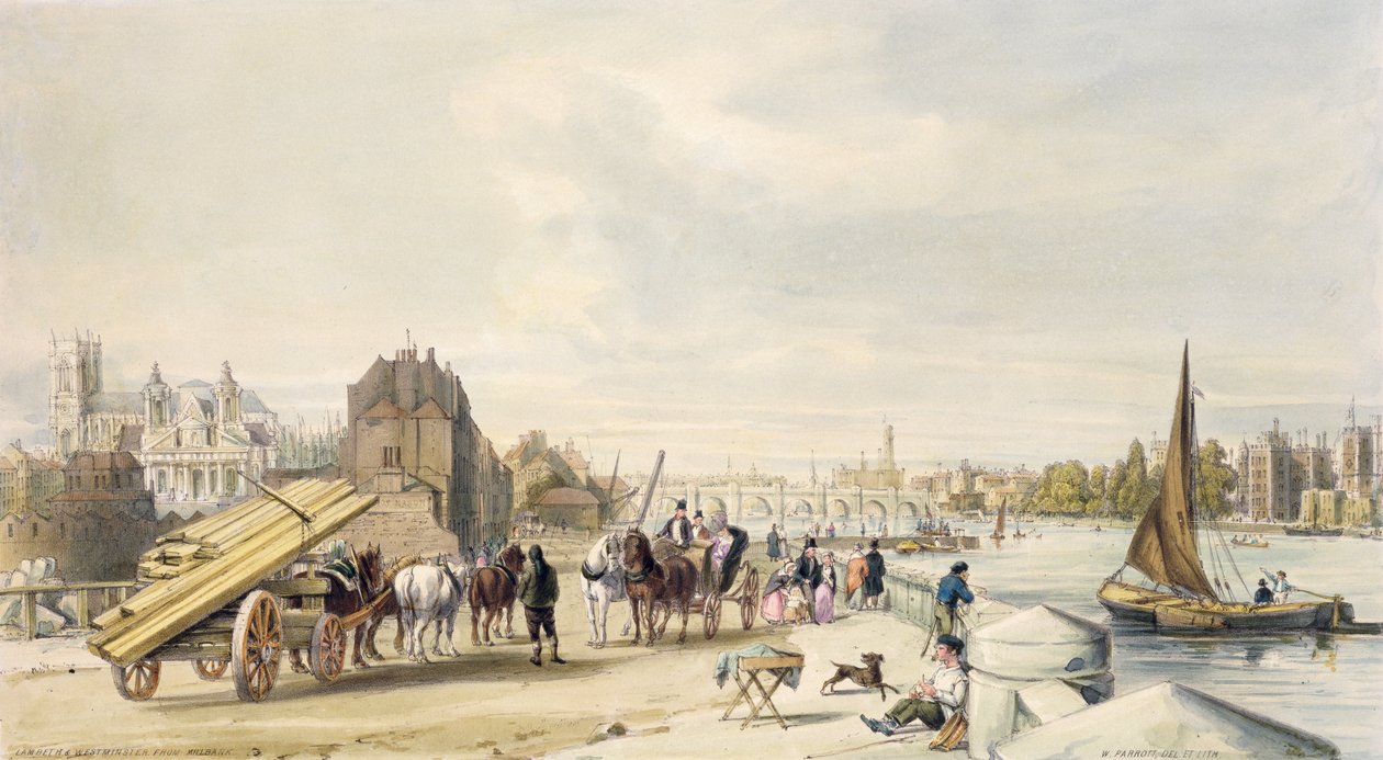 Lambeth a Westminster z Millbank od William Parrott