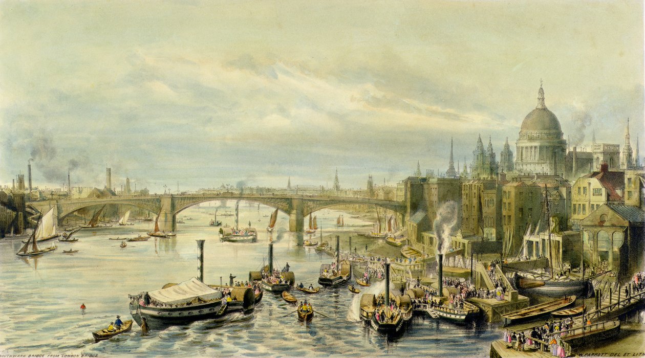 Southwark Bridge z London Bridge od William Parrott