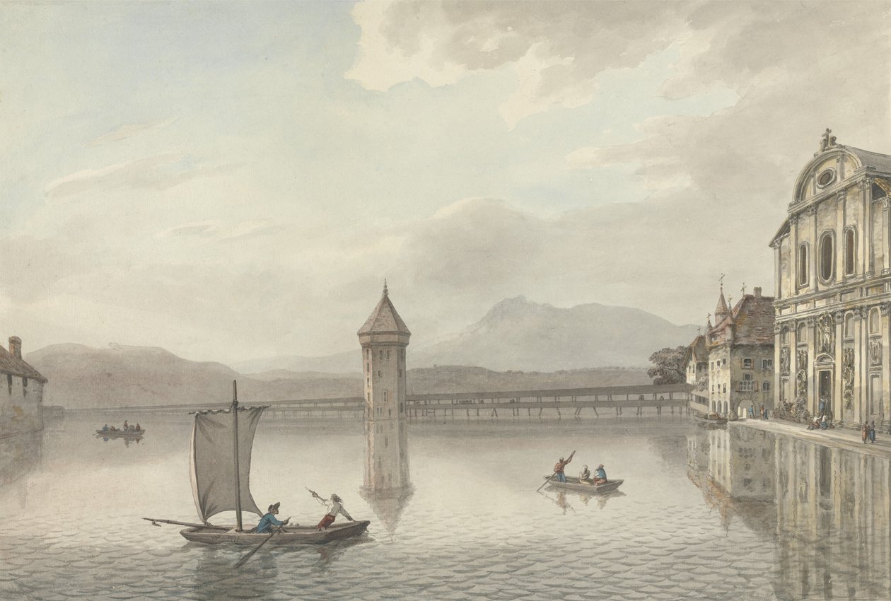 Pohled na Lucern (pero a inkoust s wc přes grafit na papíře) od William Pars