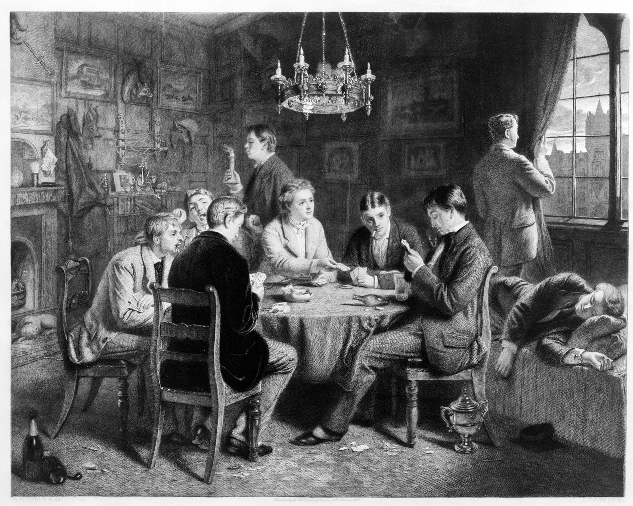 The Road to Ruin: College, vyryl Leopold Flameng (1831-1911) hospoda. The Art Union of London, 1882 od William Powell Frith