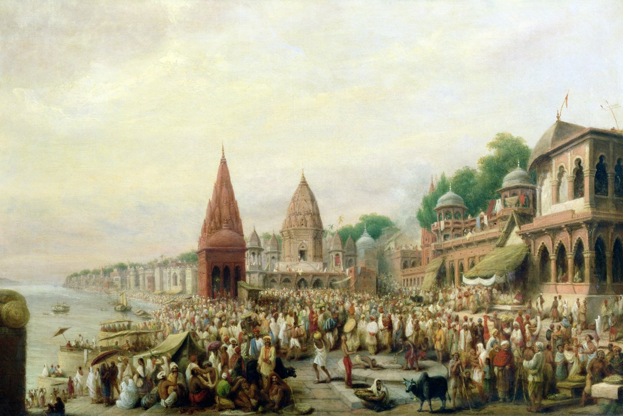 Pohled na Dasaswanadh Ghat, Benáres, během festivalu Dassera od William Prinsep