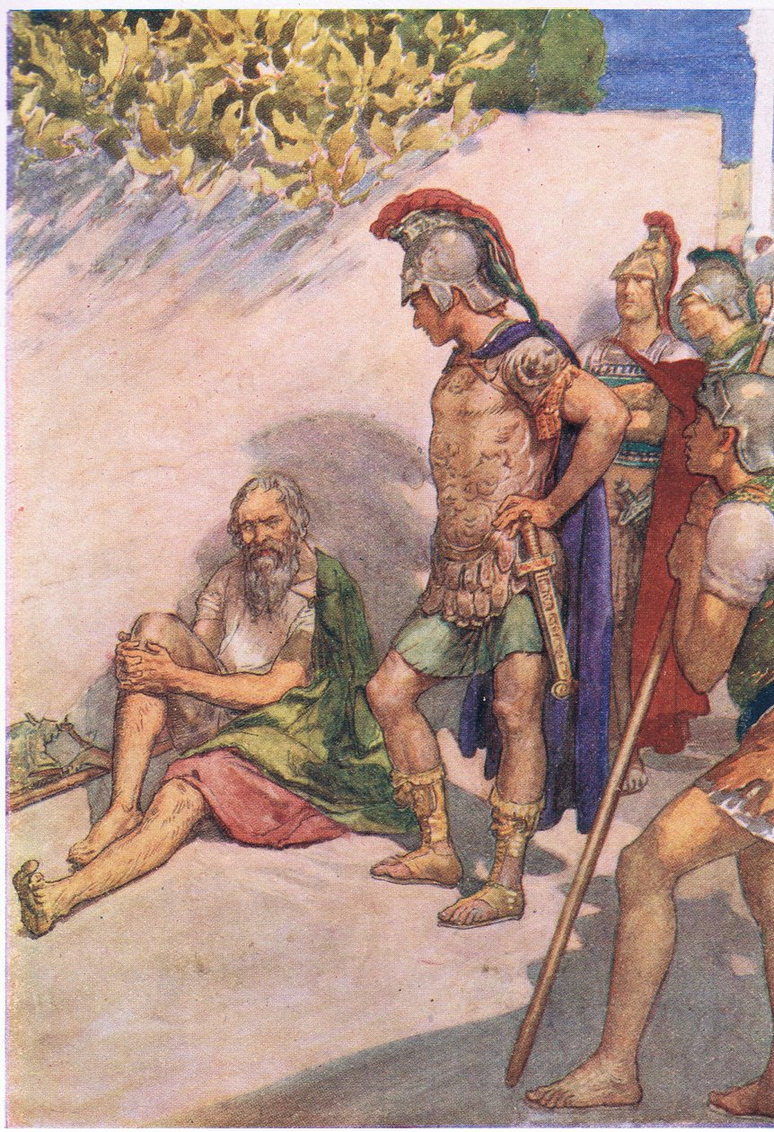 Alexandr a Diogenes, z knihy Plútarchův život, kterou vydalo nakladatelství T C & E C Jack Ltd., 20. léta 20. století od William Rainey