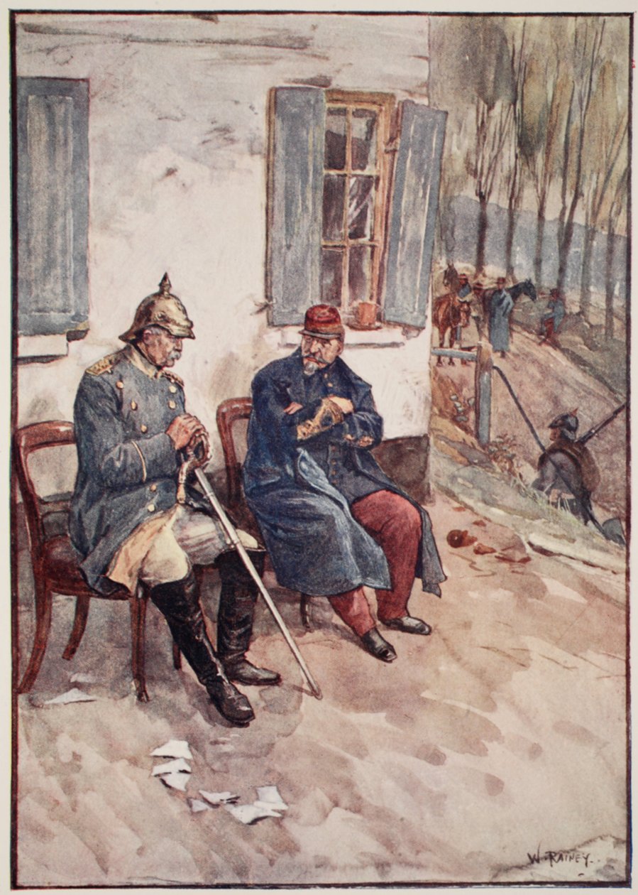 „Byly přineseny židle, aby Napoleon a ministr mohli sedět venku“ z „Příběh Francie vyprávěný chlapcům a dívkám od Mary Macgregorové, 1920 od William Rainey