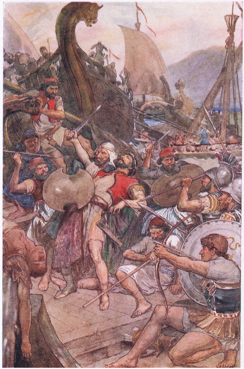 Smrt perského admirála v Salamis, z Plutarch Lives vydané T C & E C Jack Ltd, 20. léta od William Rainey