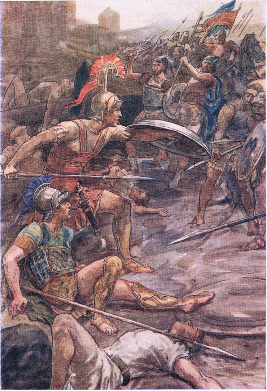 Epaminondas bránící Pelopidas, z Plutarch Lives vydané T C & E C Jack Ltd, 20. léta od William Rainey