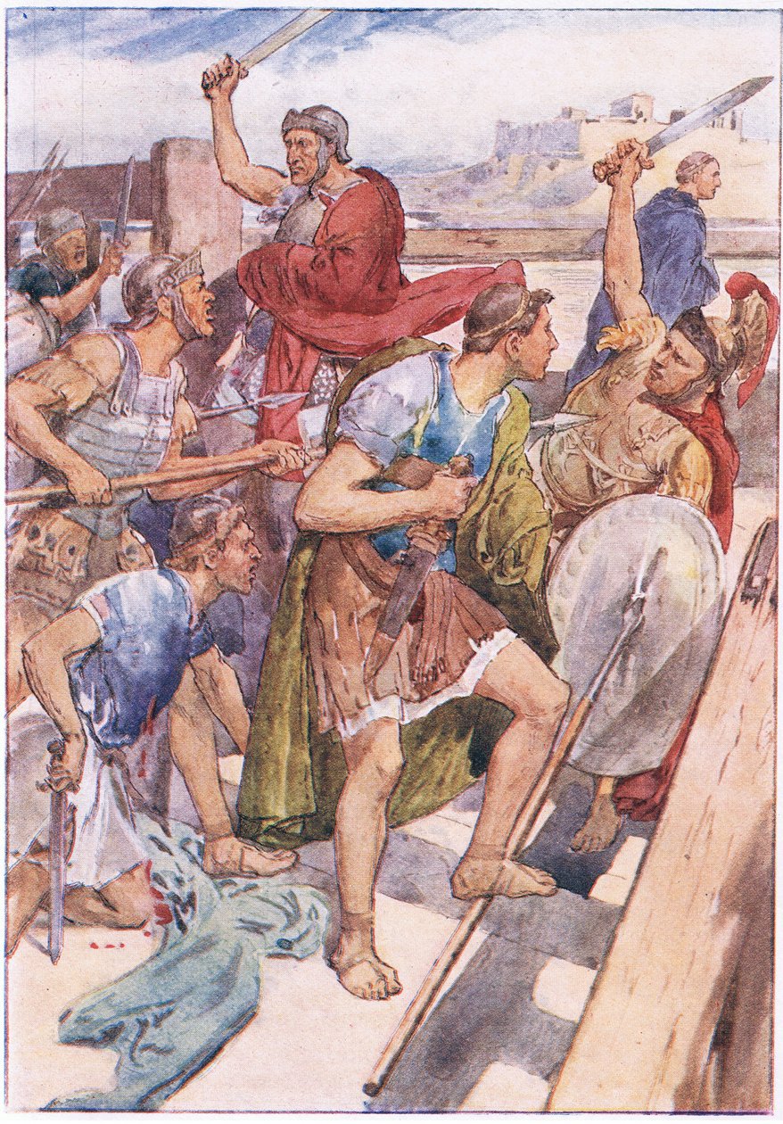Pronásledování Caia Graccha, z knihy Plutarchovy životy, kterou vydalo nakladatelství T C & E C Jack Ltd., 20. léta 20. století. od William Rainey