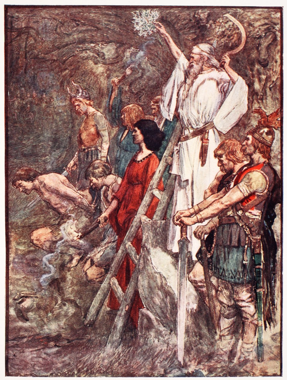 "Tam pod duby se shromažďovali", ilustrace z knihy "Příběh Francie" od Mary Macgregorové, 1920 od William Rainey