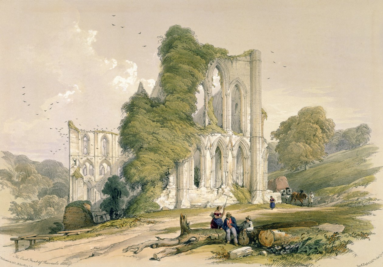 Opatství Rievaulx, z východní fronty, z „The Monastic Ruins of Yorkshire“, vyryté George Hawkinsem (1819-52), 1843 od William Richardson