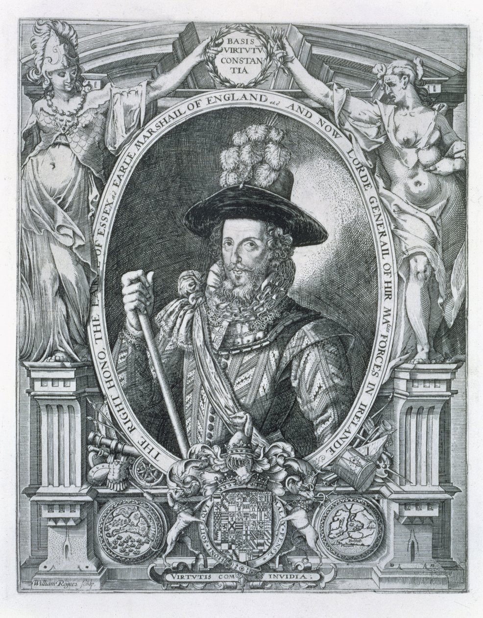 Portrét Roberta Devereuxe (1566-1601), 2. hraběte z Essexu, připomínající jeho lordské poručnictví v Irsku, 1599 od William Rogers