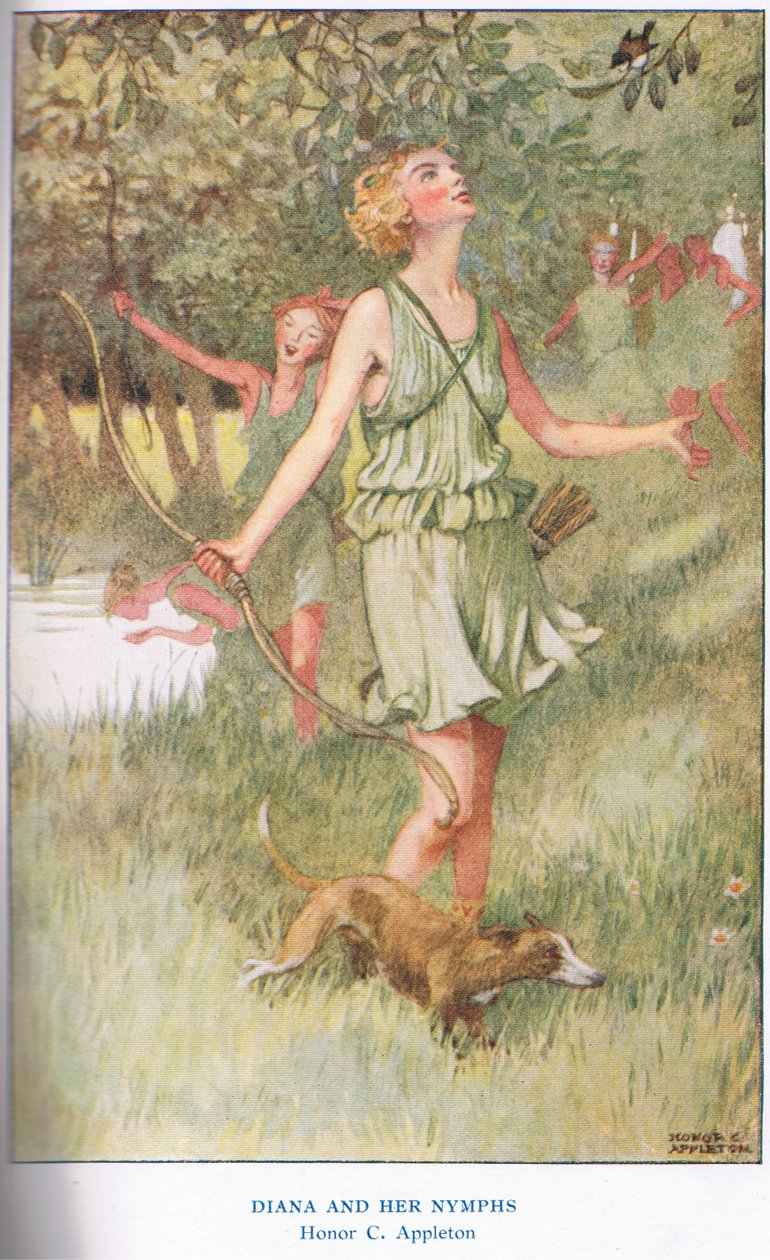 Diana a nymfy, ilustrace z „Knihy mýtů“ od William Sewell