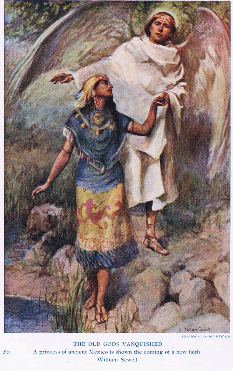 Staří bohové poraženi – Mexická princezna ukazuje příchod nové víry, ilustrace z „Knihy mýtů“ od William Sewell