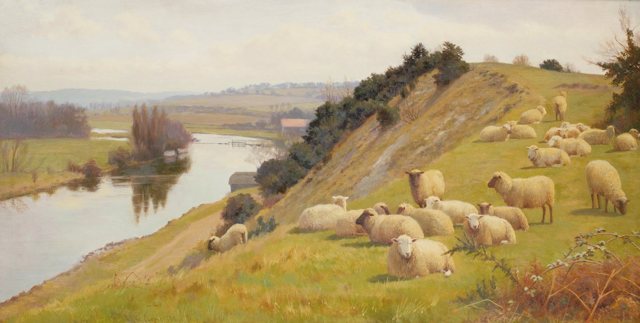 Pastviny u řeky s ovcemi od William Sidney Cooper