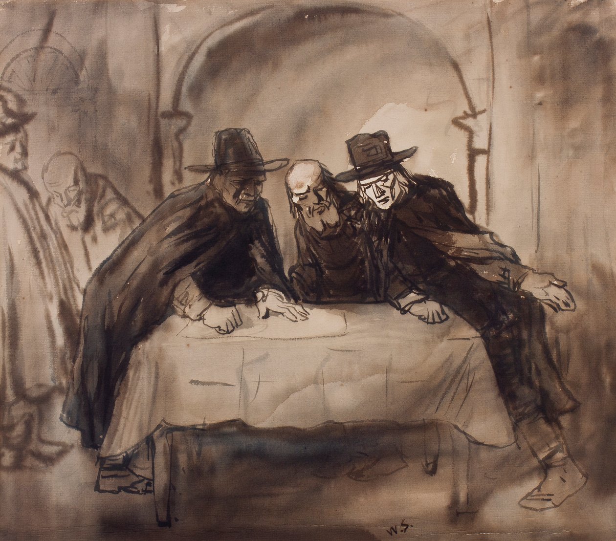 Spiknutí, cca 1905 (pero, štětec a inkoust na papíře) od William Strang