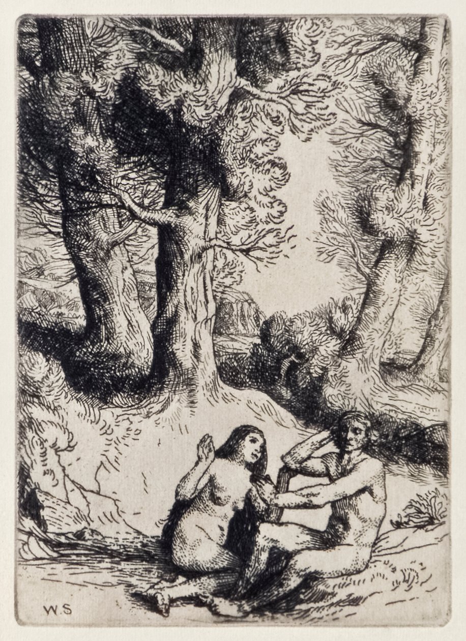 Adam odmítá kondolenci Evy ze ztraceného ráje od Johna Miltona (1608-1674) série 12 ilustrací vyleptaných Williamem Strangem (1859-1921) od William Strang