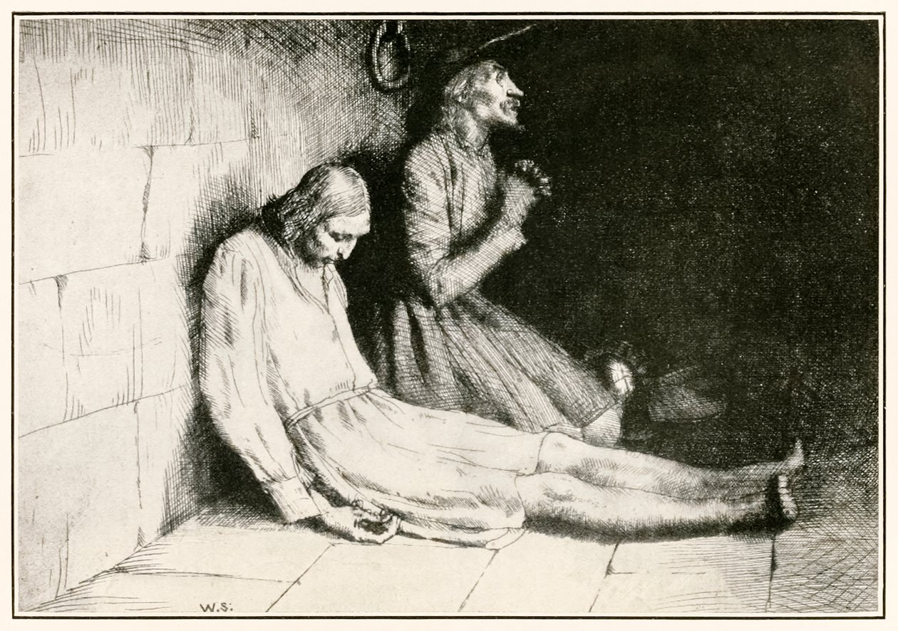 Christian and Hopeful in the Dungeon from The Pilgrims Progress from This World, To What Is To Come John Bunyan (1628-1688) ilustrace William Strang (1859-1921) Imprisoned in Doubting C od William Strang