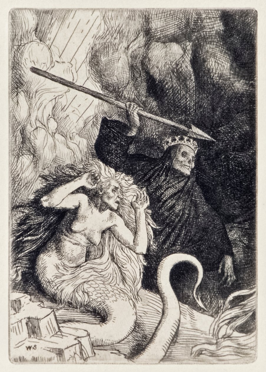 Sin and Death at the Gates of Hell from Paradise Lost od Johna Miltona (1608-1674) série 12 ilustrací vyleptaných Williamem Strangem (1859-1921) od William Strang