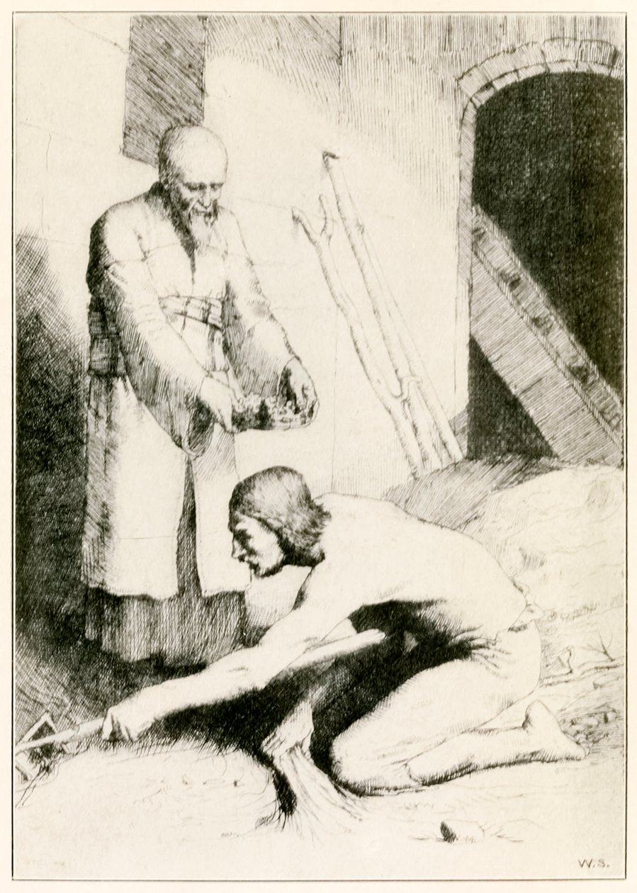 The Man with the Muckrake from The Pilgrims Progres from This World, To That What Is To Come John Bunyan (1628-1688) ilustrace William Strang (1859-1921) V Domě tlumočníků muž c od William Strang